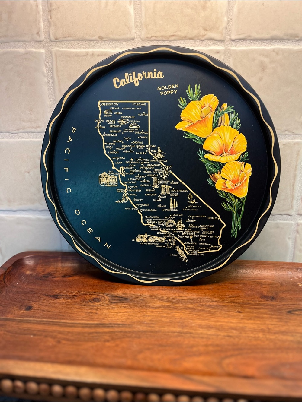 California Golden Poppy Decorative Tray - Black with Yellow Floral